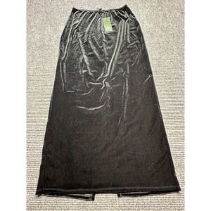 Wild Fable Skirt Womens Small Black Velvet‎ Maxi Back Slit Pull On Elastic Waist
